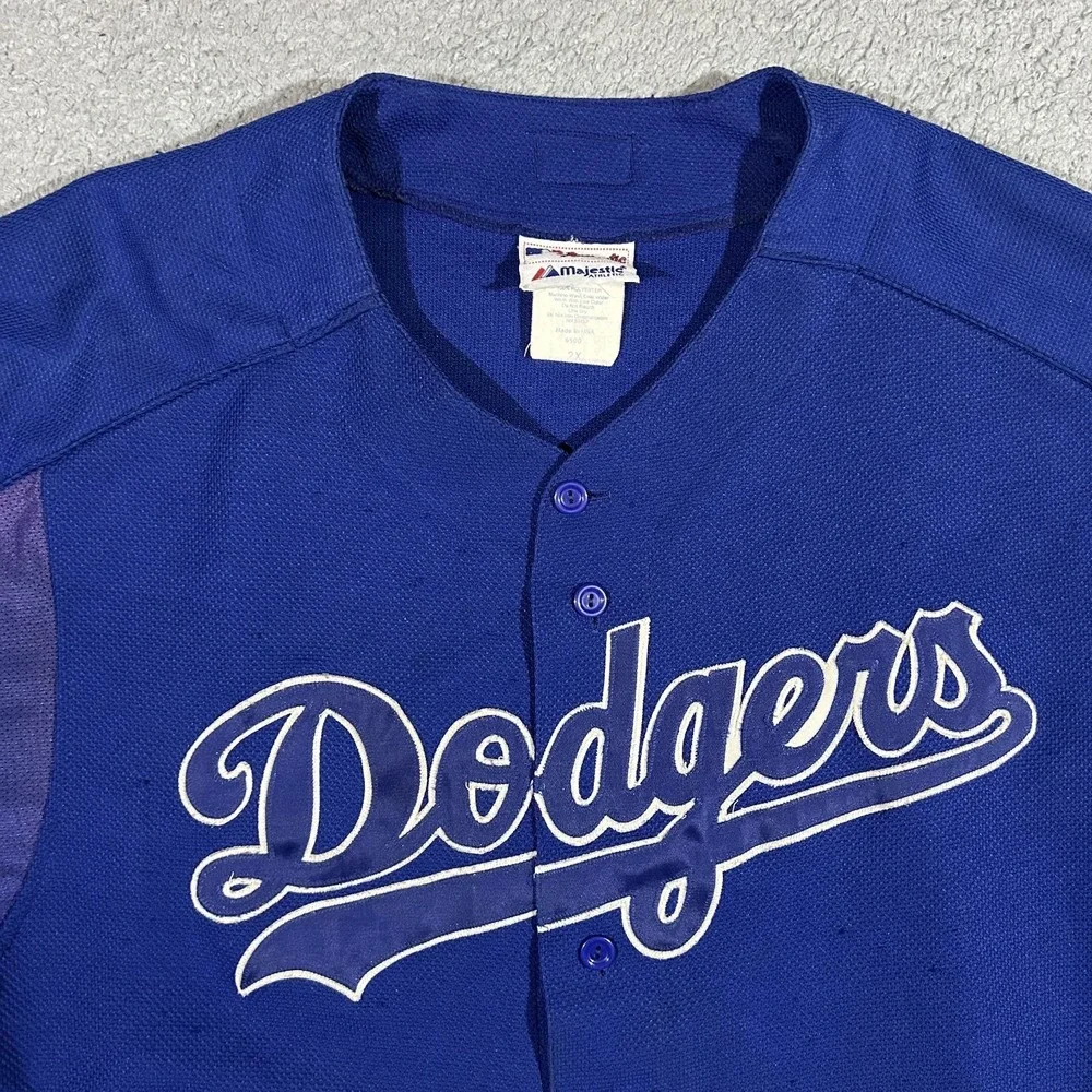 Vintage MAJESTIC LOS ANGELES DODGERS BLUE BASEBALL JERSEY 2XL BUTTON UP #3621